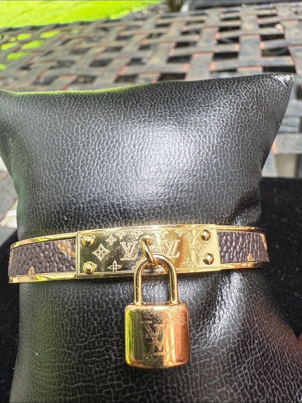 Bangle bracelet Gold tone and Brown Monogram Padlock Bangle Bracelet